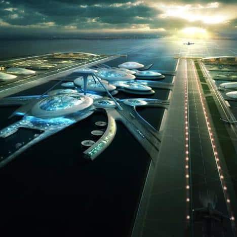 maquette de l'aéroport London Britannia installé sur la Tamise